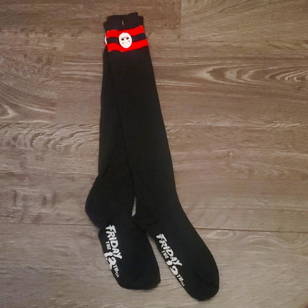 🩸🖤 Friday the 13th Jason Mask Over the Knee (OTK) Socks Size Small 4-10 Black